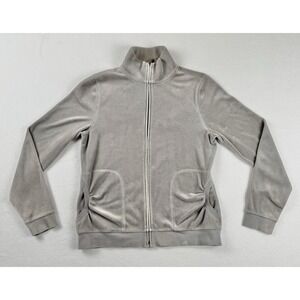 Saks Fifth Avenue Threads Women's Full Zip Velour Jacket Gray Medium